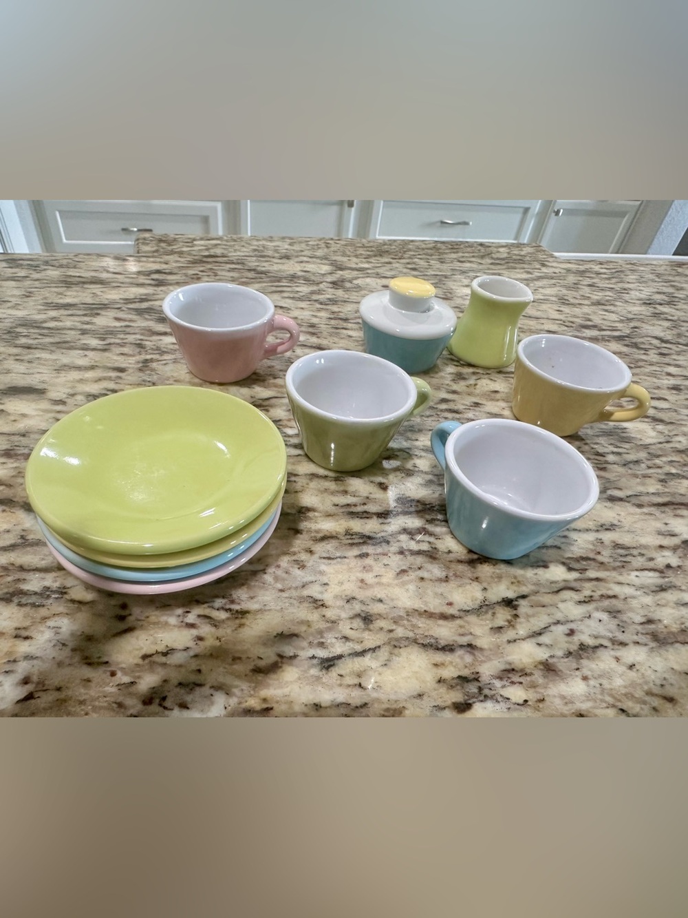 IKEA Pastel Ceramic Tea/Coffee Set in Yellow, Pink, Blue, Green